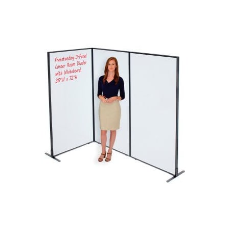 Global Equipment Interion    Freestanding 3-Panel Corner Room Divider with Whiteboard, 36-1/4"W x 72"H 695168B